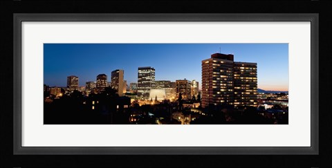 Framed Skyline at dusk, Oakland, California Print