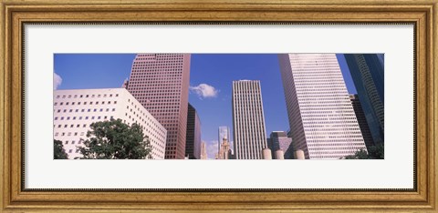 Framed Low angle view of Downtown skylines, Houston, Texas, USA Print