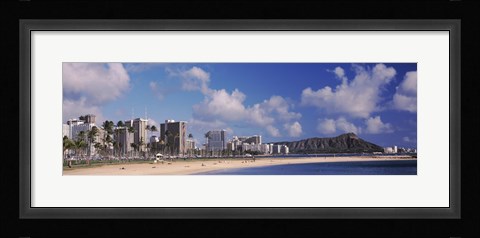 Framed Waikiki Beach with mountain in the background, Diamond Head, Honolulu, Oahu, Hawaii, USA Print