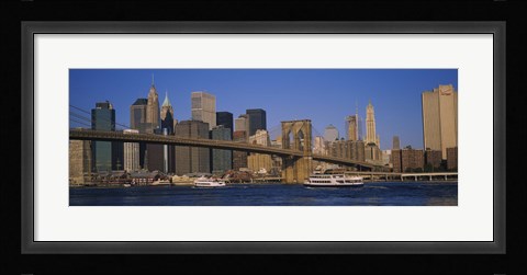 Framed Suspension bridge with skyscrapers in the background, Brooklyn Bridge, East River, Manhattan, New York City Print