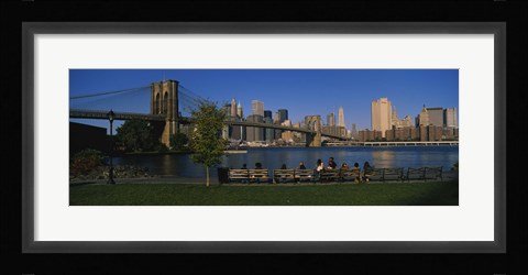 Framed Brooklyn Bridge with skyscrapers in the background, East River, Manhattan, New York City Print