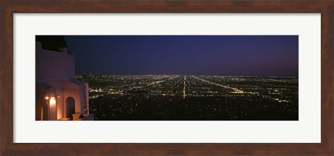 Framed View of a city at night, Griffith Park Observatory, Griffith Park, City Of Los Angeles, Los Angeles County, California, USA Print