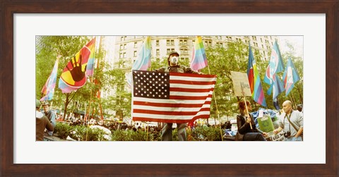 Framed Occupy Wall Street protester, Zuccotti Park, Lower Manhattan, Manhattan, New York City, New York State, USA Print
