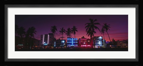 Framed Hotels Illuminated At Night, South Beach Miami, Florida, USA Print