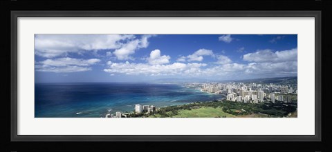 Framed High angle view of skyscrapers at the waterfront, Honolulu, Oahu, Hawaii Islands, USA Print