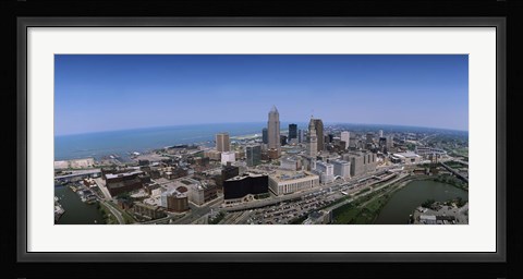 Framed Aerial view of buildings in a city, Cleveland, Cuyahoga County, Ohio, USA Print