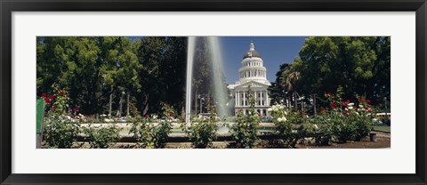 Framed Fountain in a garden in front of a state capitol building, Sacramento, California, USA Print