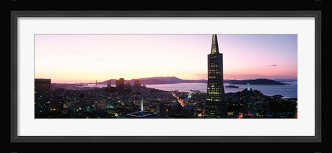 Framed Night Skyline With View Of Transamerica Building And Golden Gate Bridge, San Francisco, California, USA Print
