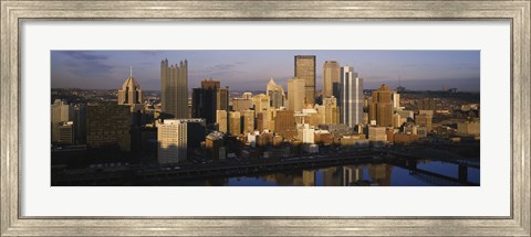 Framed Reflection of buildings in a river, Monongahela River, Pittsburgh, Pennsylvania, USA Print