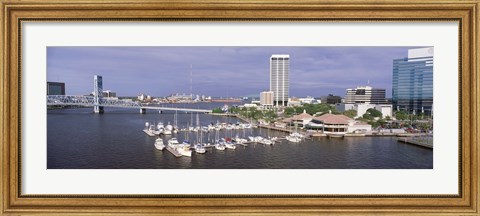 Framed USA, Florida, Jacksonville, St. Johns River, High angle view of Marina Riverwalk Print