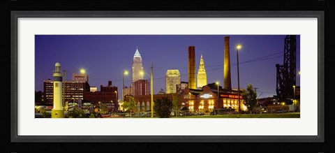 Framed Buildings Lit Up At Night, Cleveland, Ohio Print