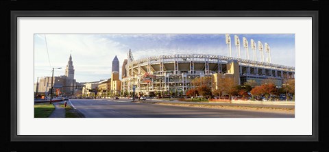 Framed Low angle view of baseball stadium, Jacobs Field, Cleveland, Ohio, USA Print