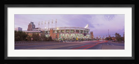 Framed Baseball stadium at the roadside, Jacobs Field, Cleveland, Cuyahoga County, Ohio, USA Print