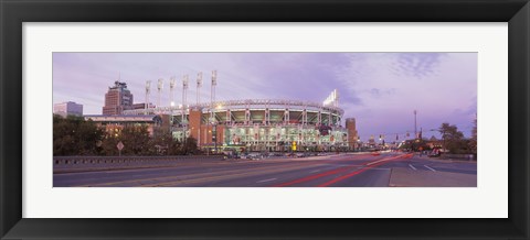 Framed Baseball stadium at the roadside, Jacobs Field, Cleveland, Cuyahoga County, Ohio, USA Print