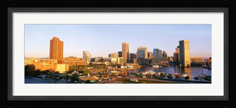 Framed USA, Maryland, Baltimore, High angle view from Federal Hill Parkof Inner Harbor area and skyline Print