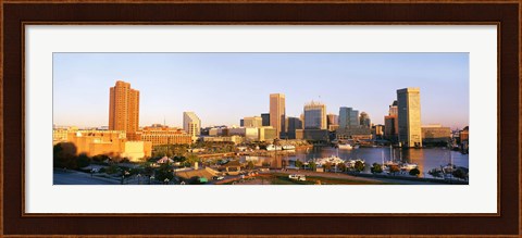 Framed USA, Maryland, Baltimore, High angle view from Federal Hill Parkof Inner Harbor area and skyline Print