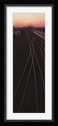 Framed USA, Illinois, Chicago, Cicero, Railroad tracks at dawn Print