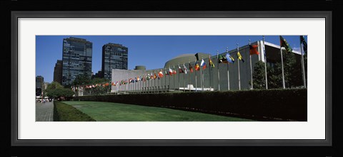 Framed Government building in a city, United Nations Building, Central Park, Manhattan, New York City, New York State, USA Print