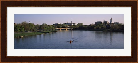 Framed Boat in a river, Charles River, Boston &amp; Cambridge, Massachusetts, USA Print
