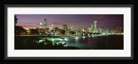 Framed Chicago Lit Up at Night Print