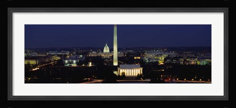 Framed Buildings Lit Up At Night, Washington Monument, Washington DC, District Of Columbia, USA Print