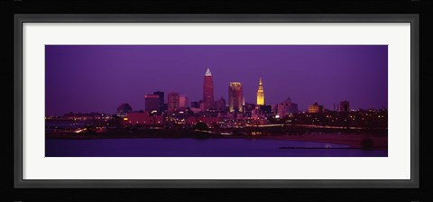 Framed Cleveland, Ohio Lit Up at Night Print