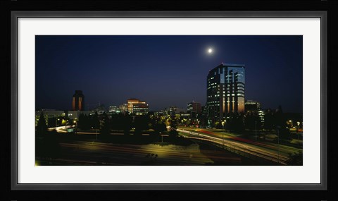 Framed Buildings lit up at night, Sacramento, California, USA Print