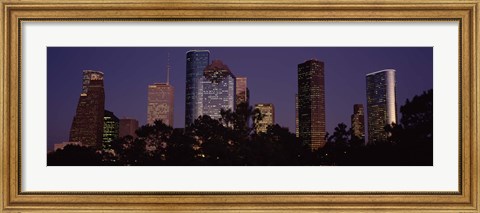 Framed Buildings in a city lit up at dusk, Houston, Harris county, Texas, USA Print