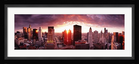 Framed Sunset River View, Chicago, IL Print