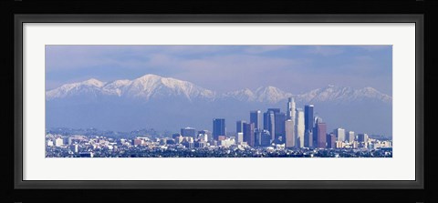 Framed Buildings in a city with snowcapped mountains in the background, San Gabriel Mountains, City of Los Angeles, California, USA Print