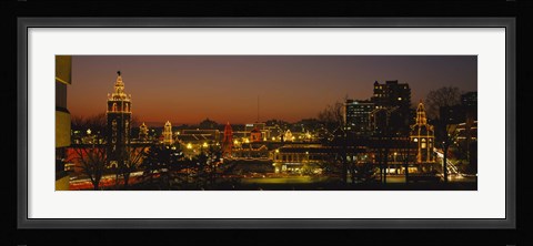 Framed Buildings lit up at night, La Giralda, Kansas City, Missouri, USA Print
