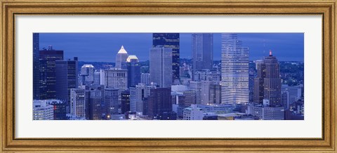 Framed Buildings in a city lit up at dusk, Pittsburgh, Pennsylvania, USA Print