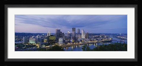 Framed Buildings lit up at night, Monongahela River, Pittsburgh, Pennsylvania, USA Print