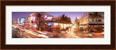 Framed Ocean Drive at Night, Miami, Florida Print
