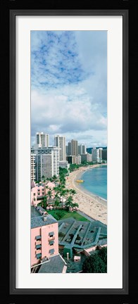 Framed High angle view of a beach, Waikiki Beach, Honolulu, Oahu, Hawaii, USA Print