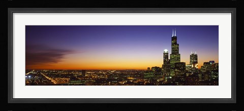Framed Chicago at Night with Purple Sky Print