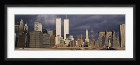 Framed People walking on a bridge, Brooklyn Bridge, Manhattan, New York, USA Print