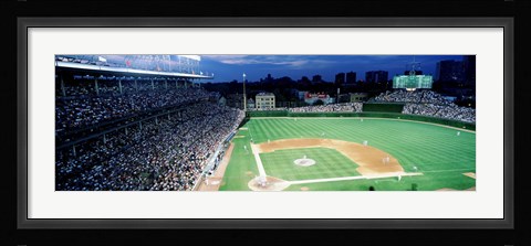Framed Cubs baseball game under flood lights, USA, Illinois, Chicago Print