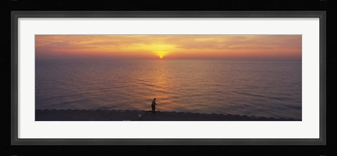 Framed Sunset over a lake, Lake Michigan, Chicago, Cook County, Illinois, USA Print
