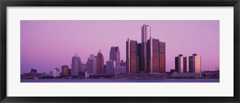 Framed Detriot, Michigan with Purple Sky Print