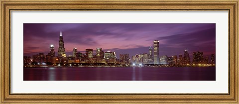 Framed Chicago with Purple Night Sky Print
