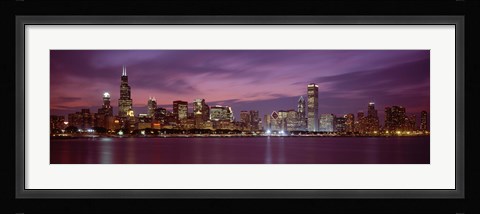 Framed Chicago with Purple Night Sky Print
