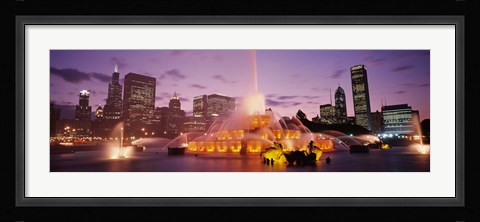 Framed Fountain lit up at dusk in a city, Chicago, Cook County, Illinois, USA Print