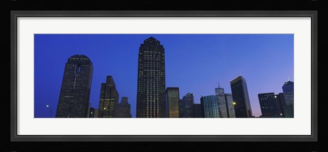 Framed Low angle view of buildings at dusk, Dallas, Texas, USA Print