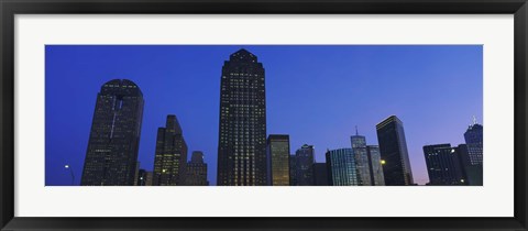 Framed Low angle view of buildings at dusk, Dallas, Texas, USA Print