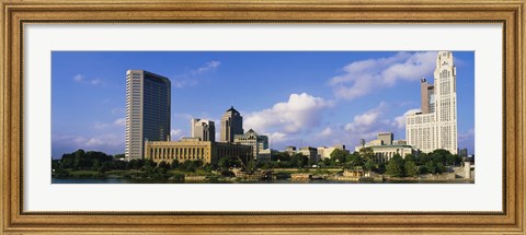 Framed Buildings on the banks of a river, Scioto River, Columbus, Ohio, USA Print