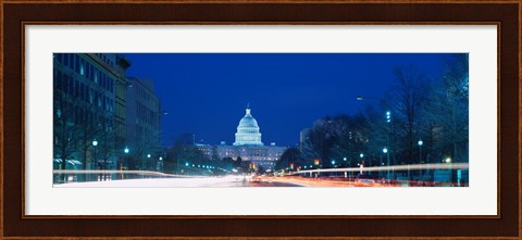 Framed Government building lit up at dusk, Capitol Building, Pennsylvania Avenue, Washington DC, USA Print