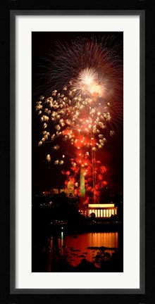 Framed USA, Washington DC, Fireworks over Lincoln Memorial Print