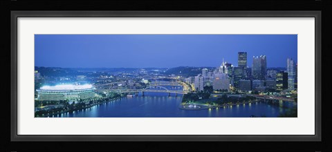 Framed High angle view of a stadium lit up at night, Three Rivers Stadium, Pittsburgh, Pennsylvania, USA Print