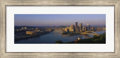 Framed High angle view of a city, Three Rivers Stadium, Pittsburgh, Pennsylvania, USA Print